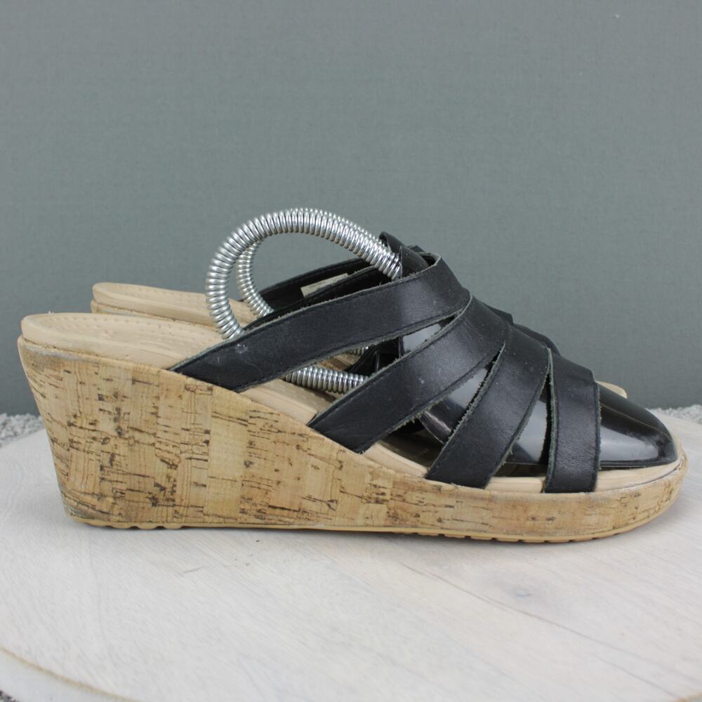 Crocs Wedge Sandals Womens 11 Black Comfort Casual